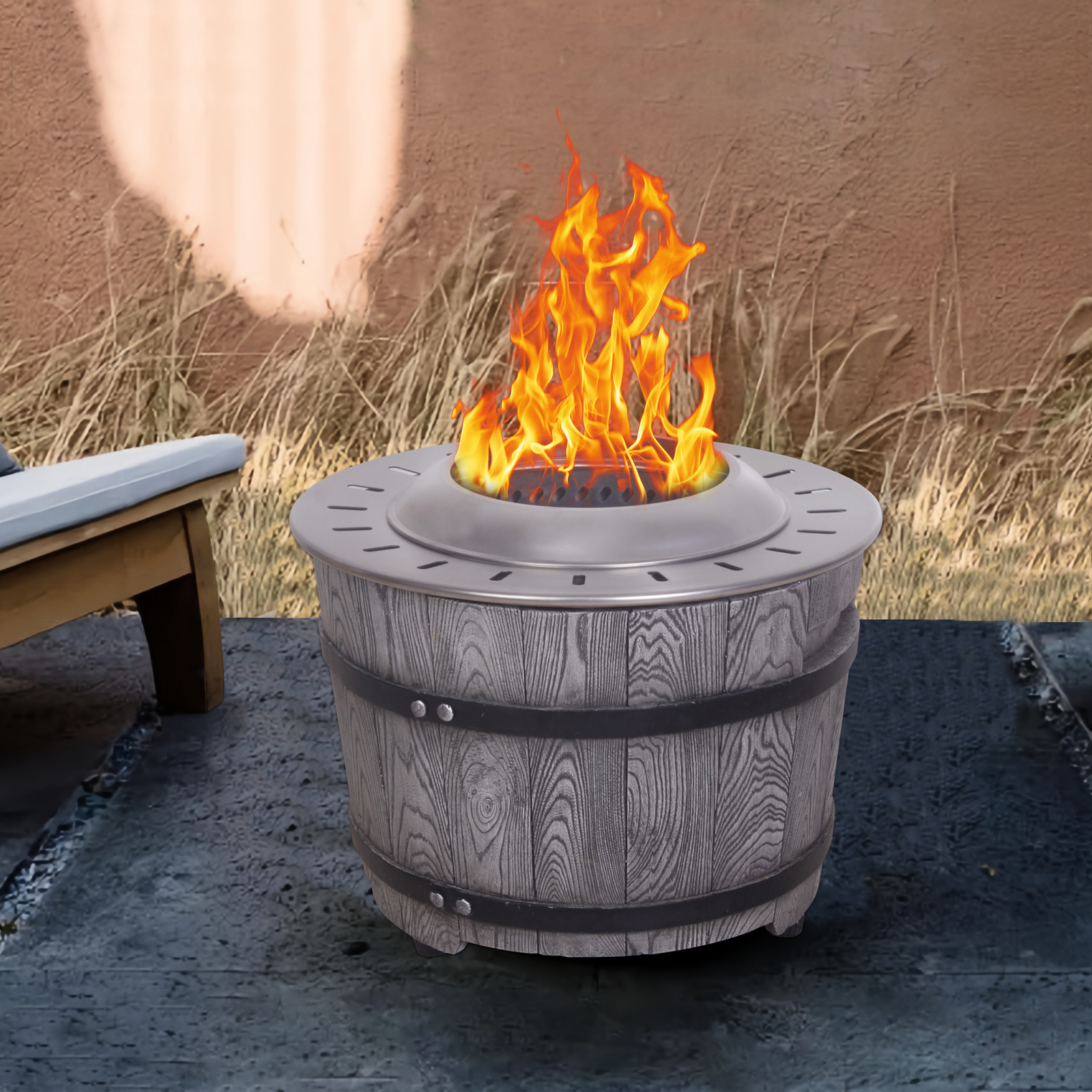 Smokeless Firepit With Wood Pellet/Twig/Wood As The Fuel, Wood Look