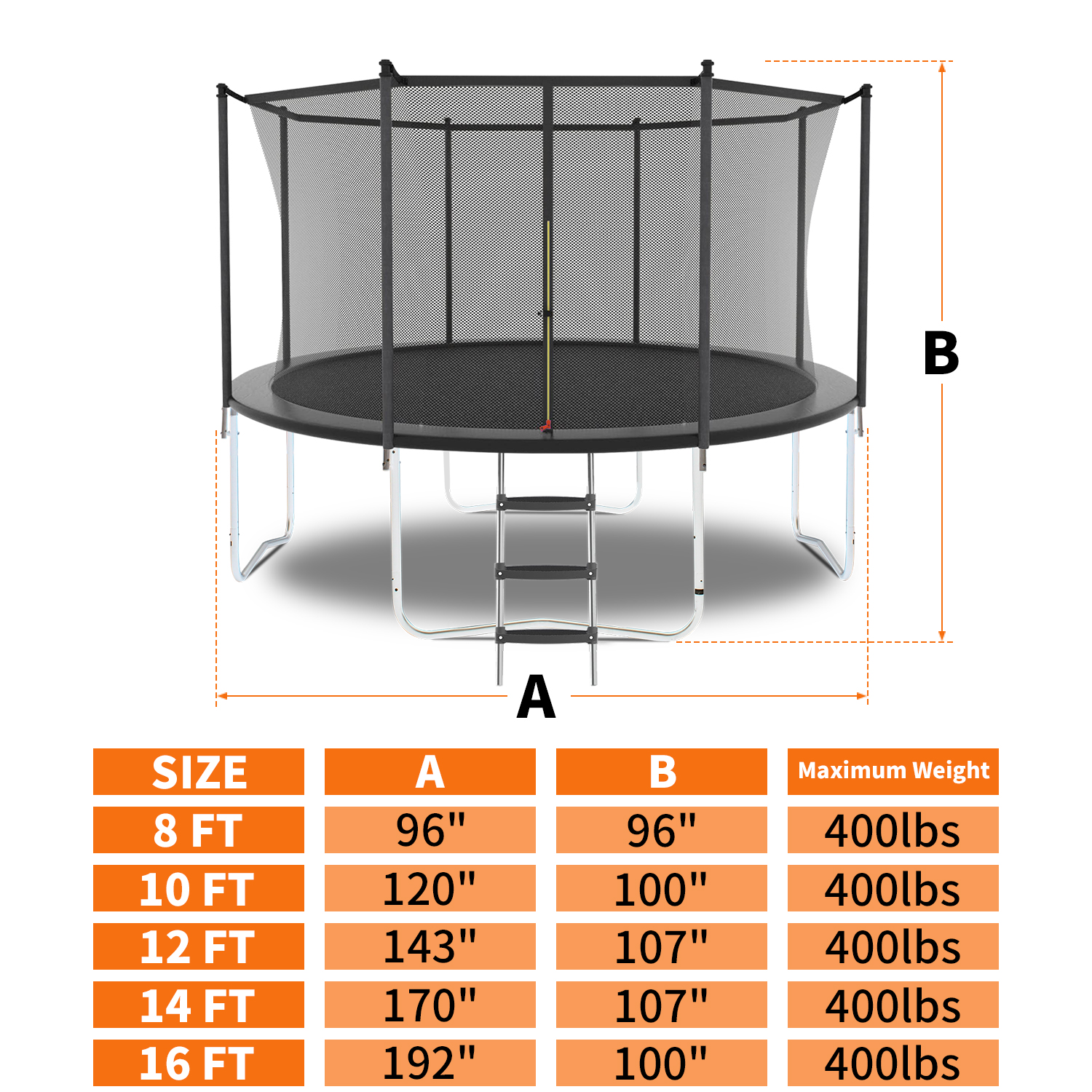 12FT Trampoline with Safety Enclosure Net, Outdoor Trampoline with Heavy Duty Jumping Mat and Spring Cover Padding for Kids and Adults