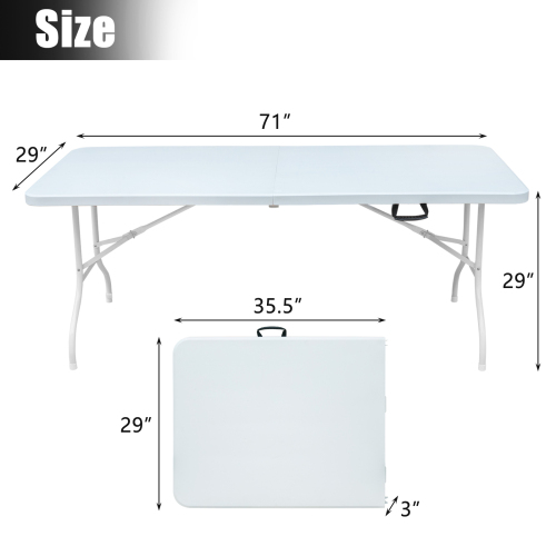 6ft Folding Table, Portable Plastic Table for Camping, Picnics, Parties, High Load Bearing Foldable Table White