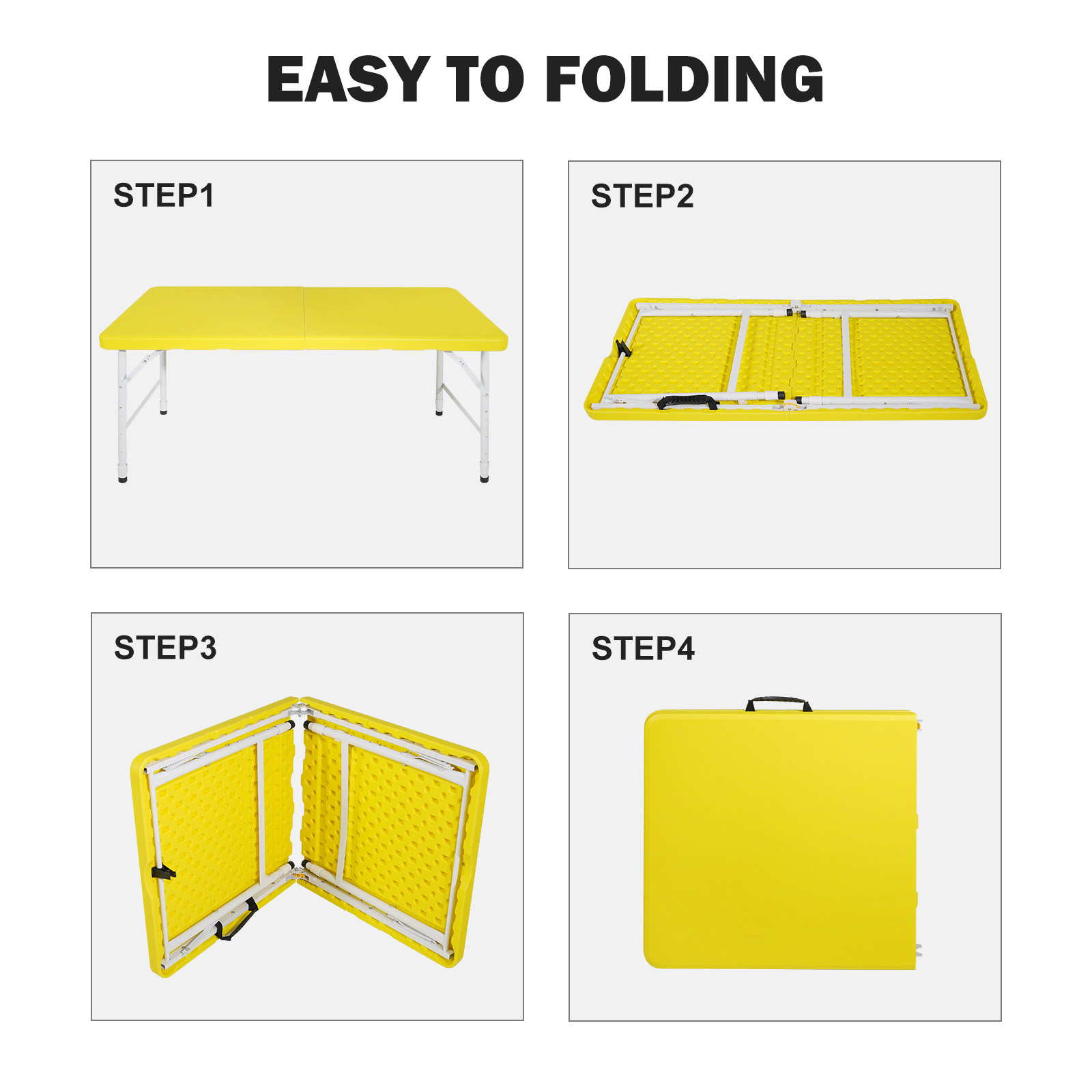 4ft Yellow Portable Folding Table Indoor&Outdoor Maximum Weight 135KG Foldable Table for Camping