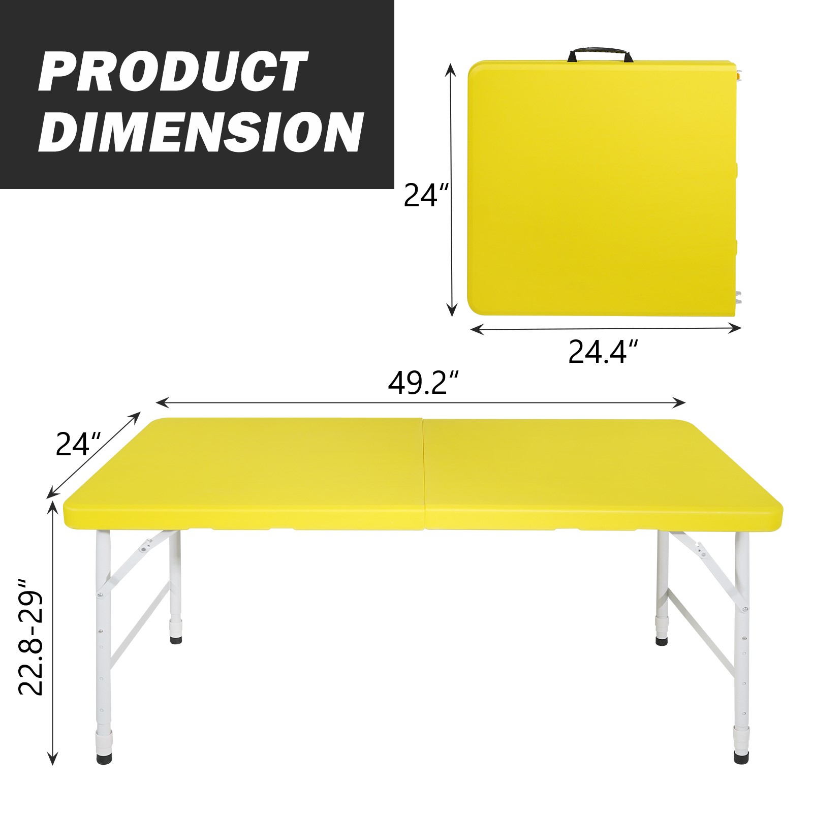 4ft Yellow Portable Folding Table Indoor&Outdoor Maximum Weight 135KG Foldable Table for Camping