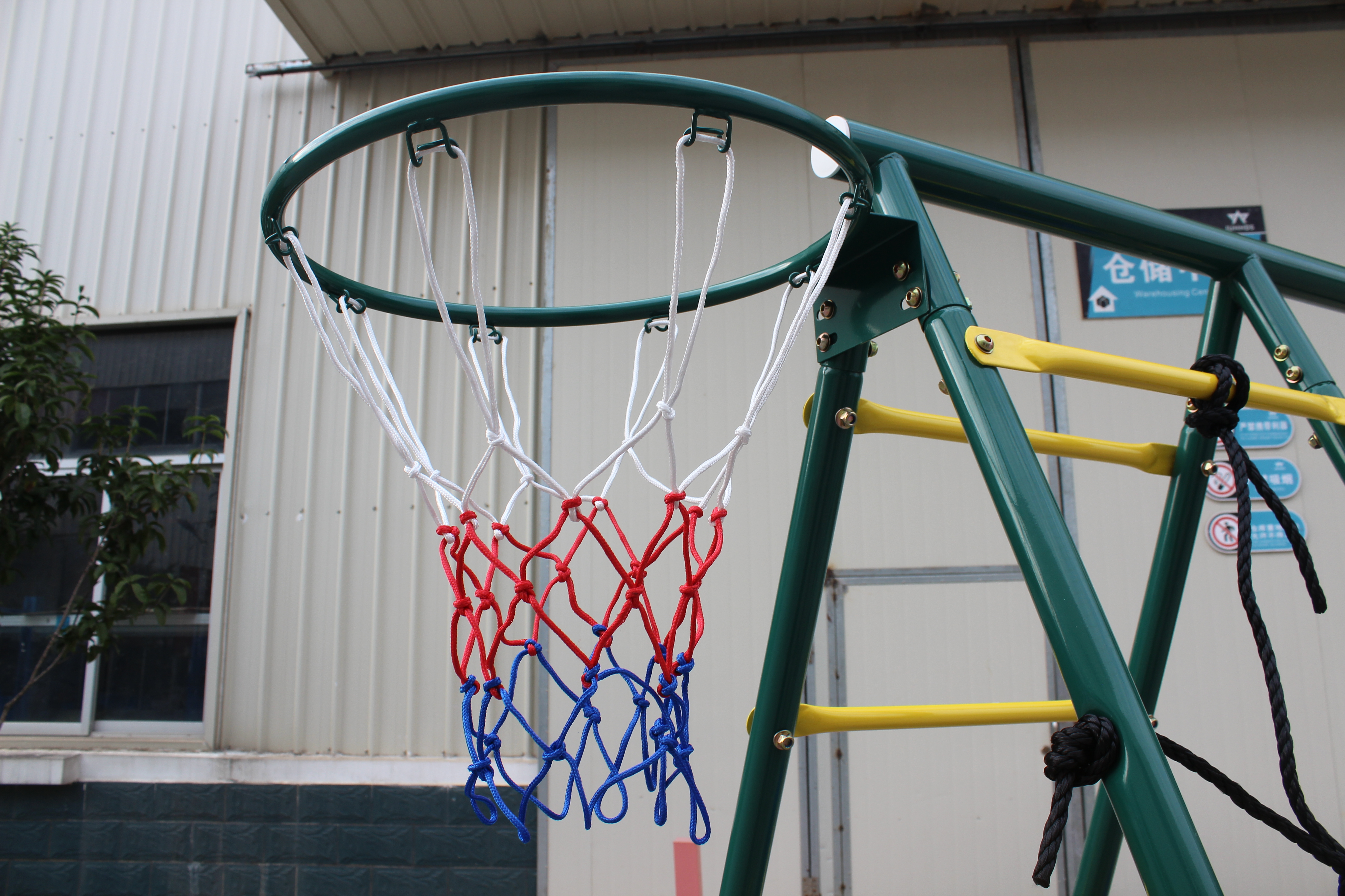 Swing Set for Kids Outdoor Backyard Playground Swing Set with Ladder and Basketball Hoop