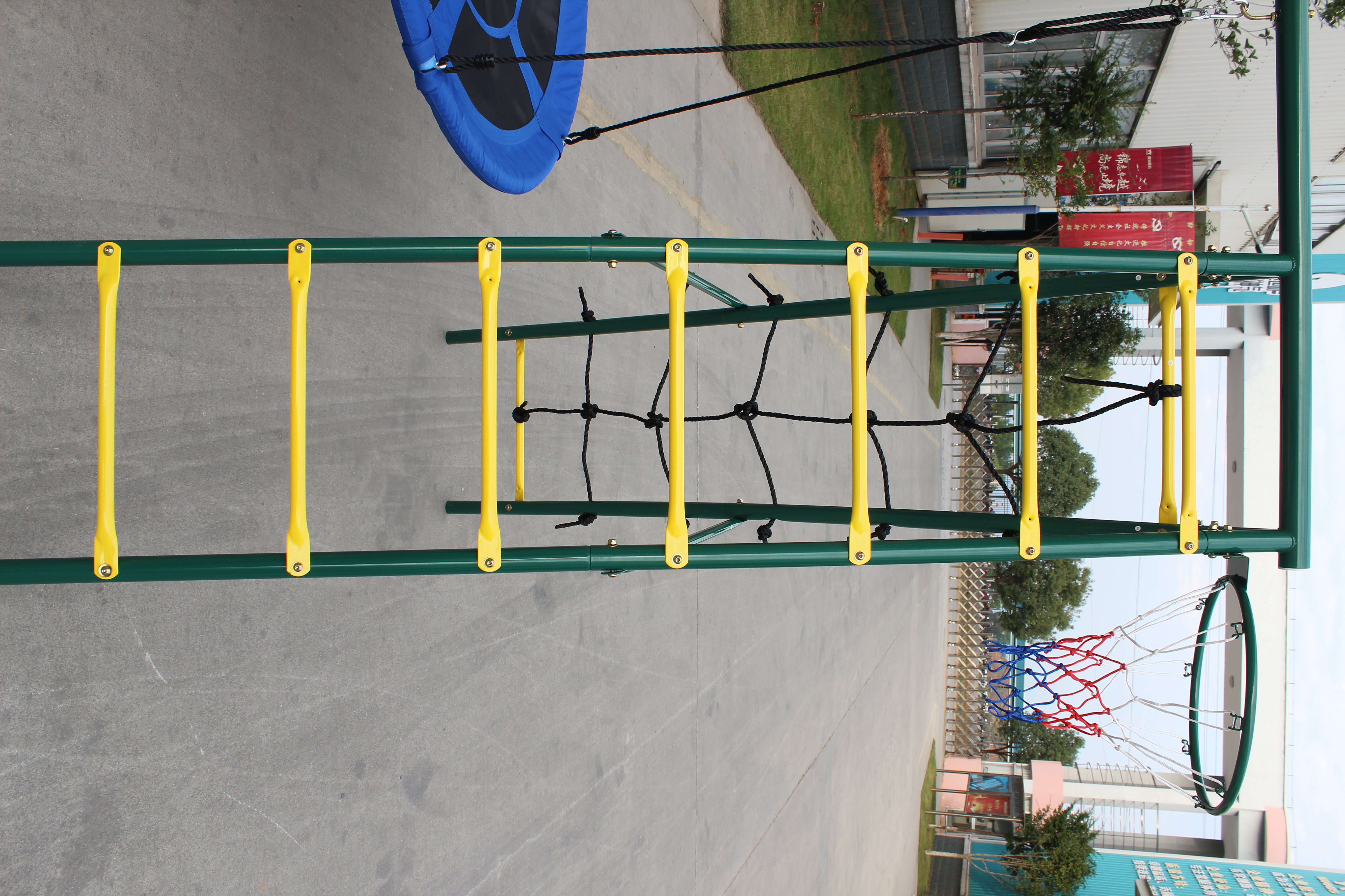 Swing Set for Kids Outdoor Backyard Playground Swing Set with Ladder and Basketball Hoop