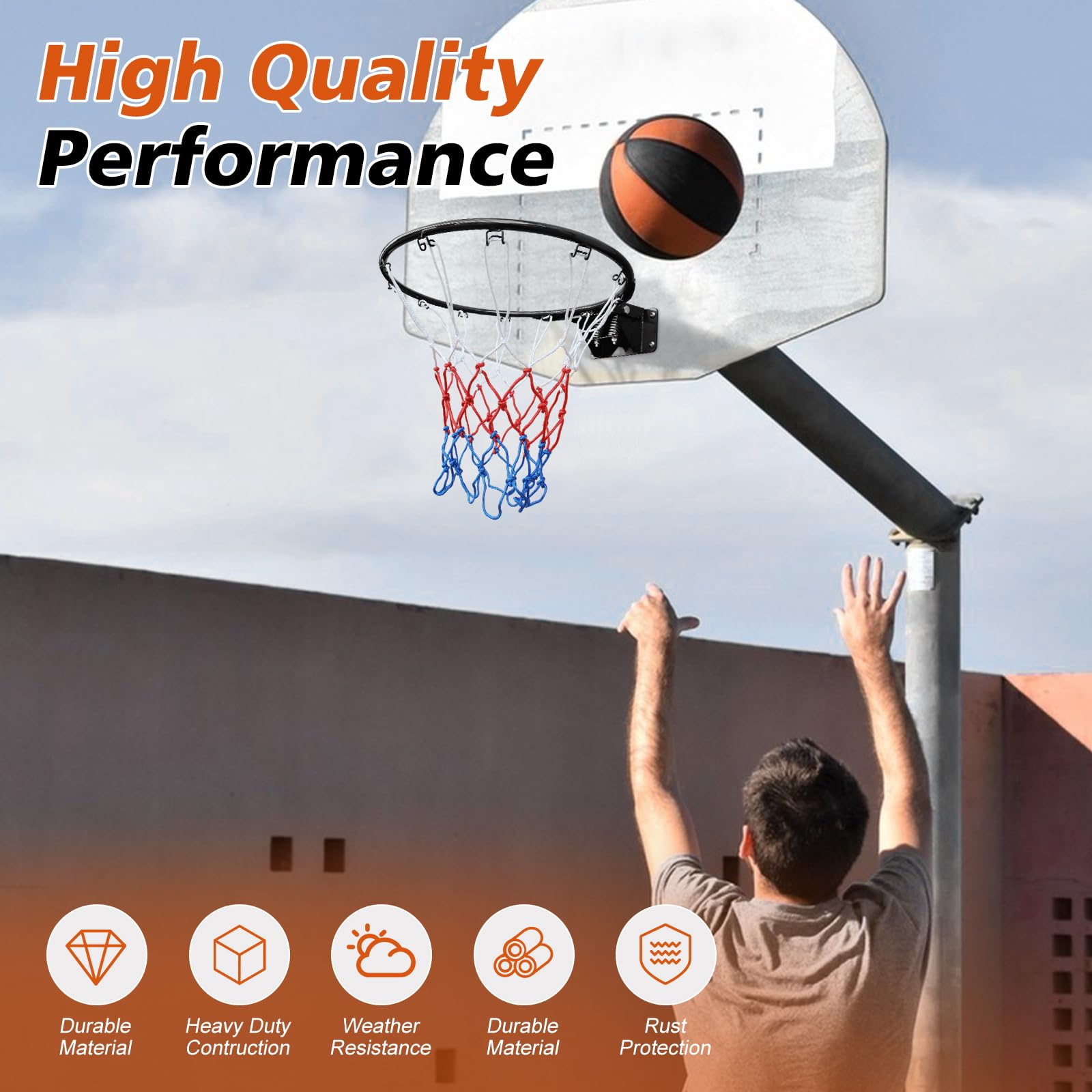 Basketball Double Spring Solid Rim, 18" Steel Basketball Rim for Indoor and Outdoor Black