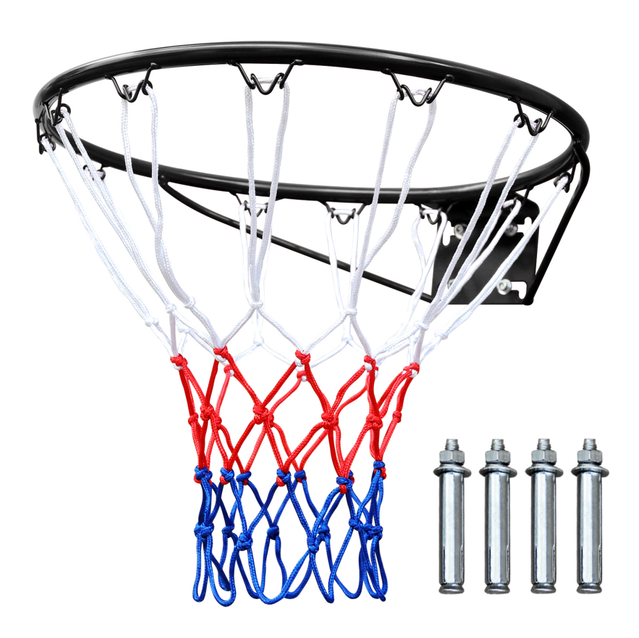 Basketball Rim Replacement Standard 18" Steel Rim Wall Mounted Basketball Goal Hoop with Net for Indoor Outdoor Black