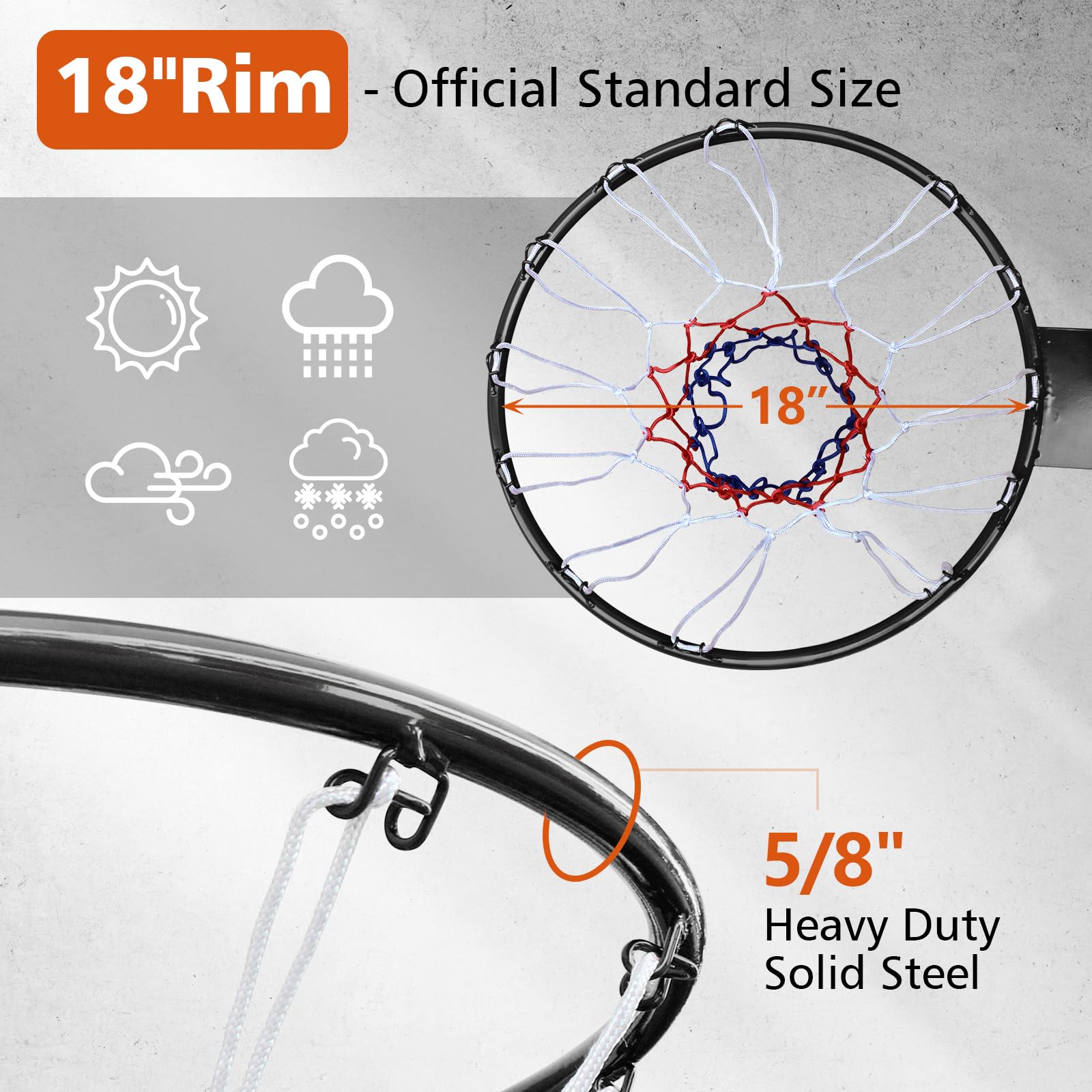 Basketball Double Spring Solid Rim, 18" Steel Basketball Rim for Indoor and Outdoor Black