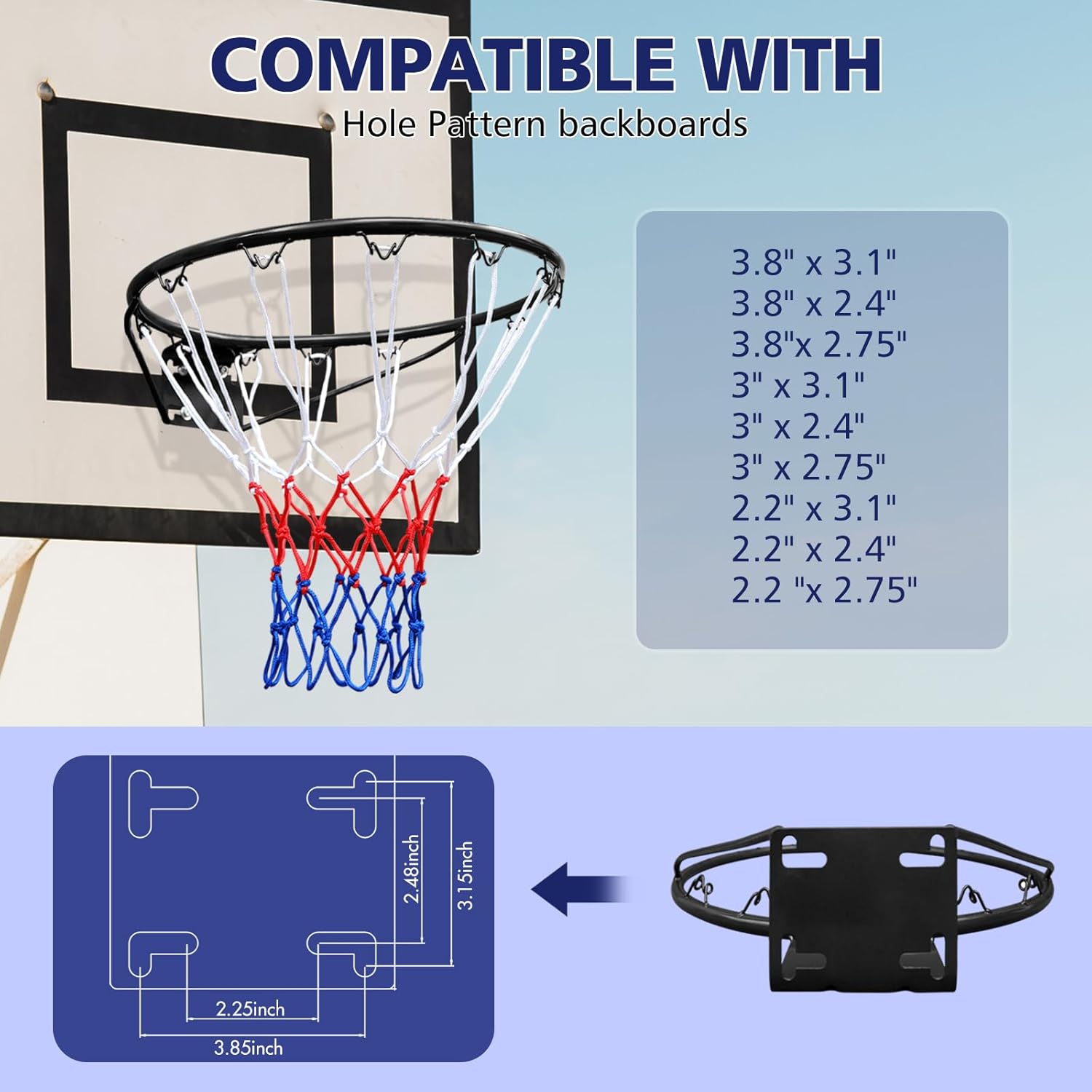 Basketball Rim Replacement Standard 18" Steel Rim Wall Mounted Basketball Goal Hoop with Net for Indoor Outdoor Black