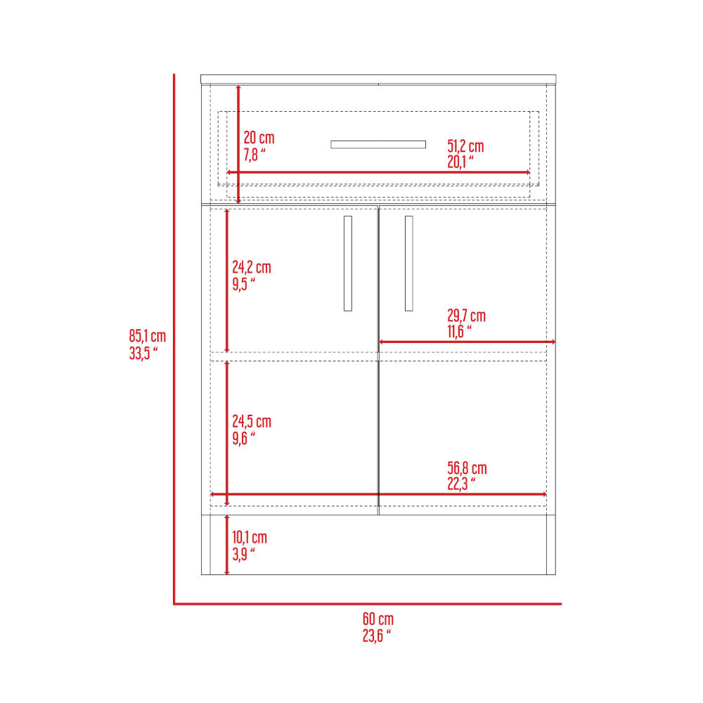 Pantry Organizer Cabinet 33" H, One Drawer, Two Interior Shelves, Two Doors, White/Light Oak