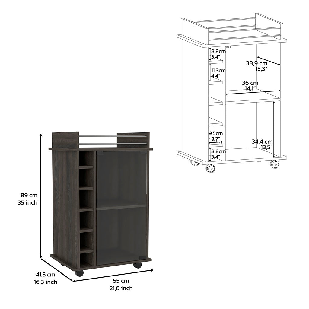 Harvey 2 Piece Living Room Set, Dallas Tv Stand + Huali Bar Cart, Black / Espresso, Black / Espresso