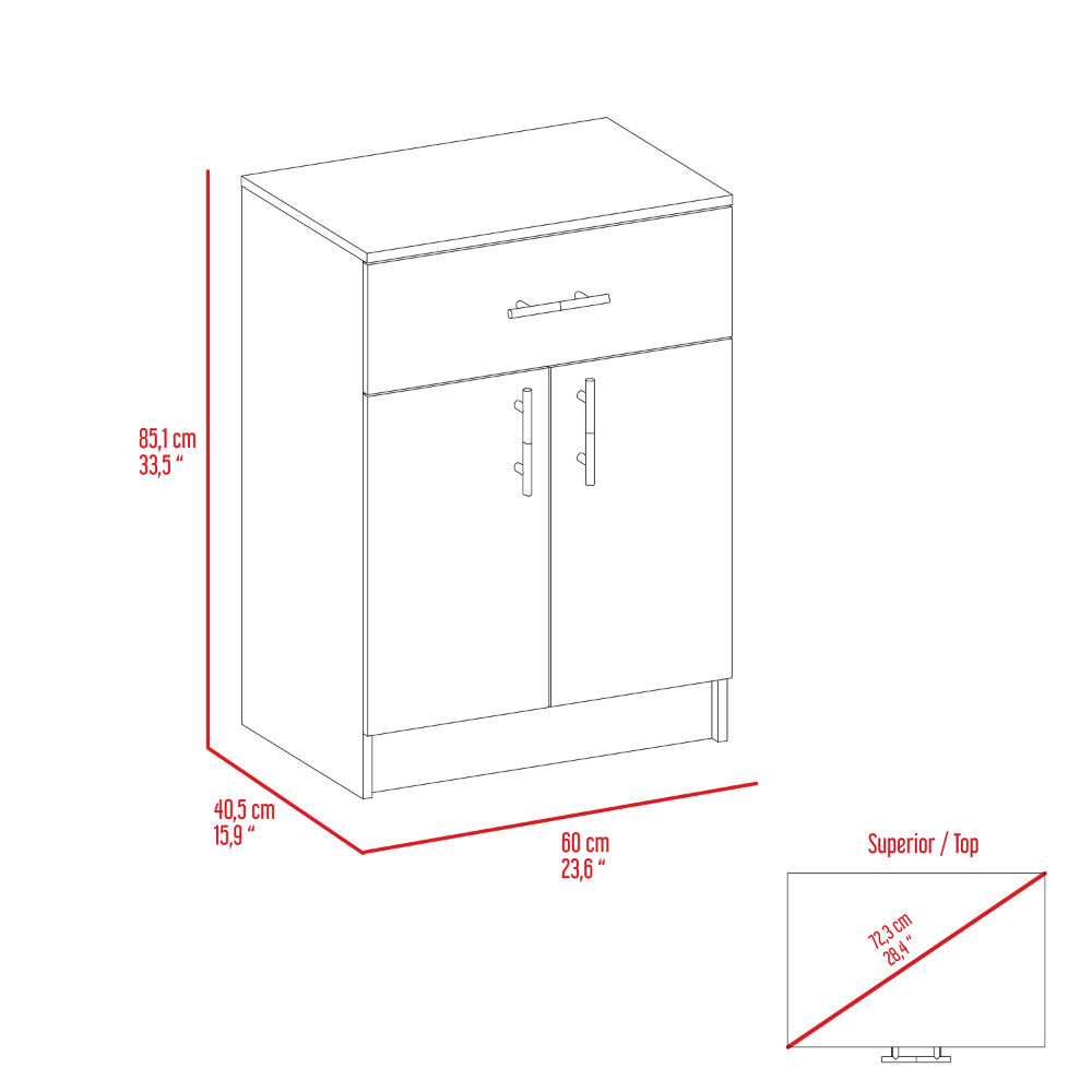 Penyimpanan Dapur Kabinet 33" H, Satu Laci, Dua Rak Dalam, Dua Pintu, Putih/Light Oak