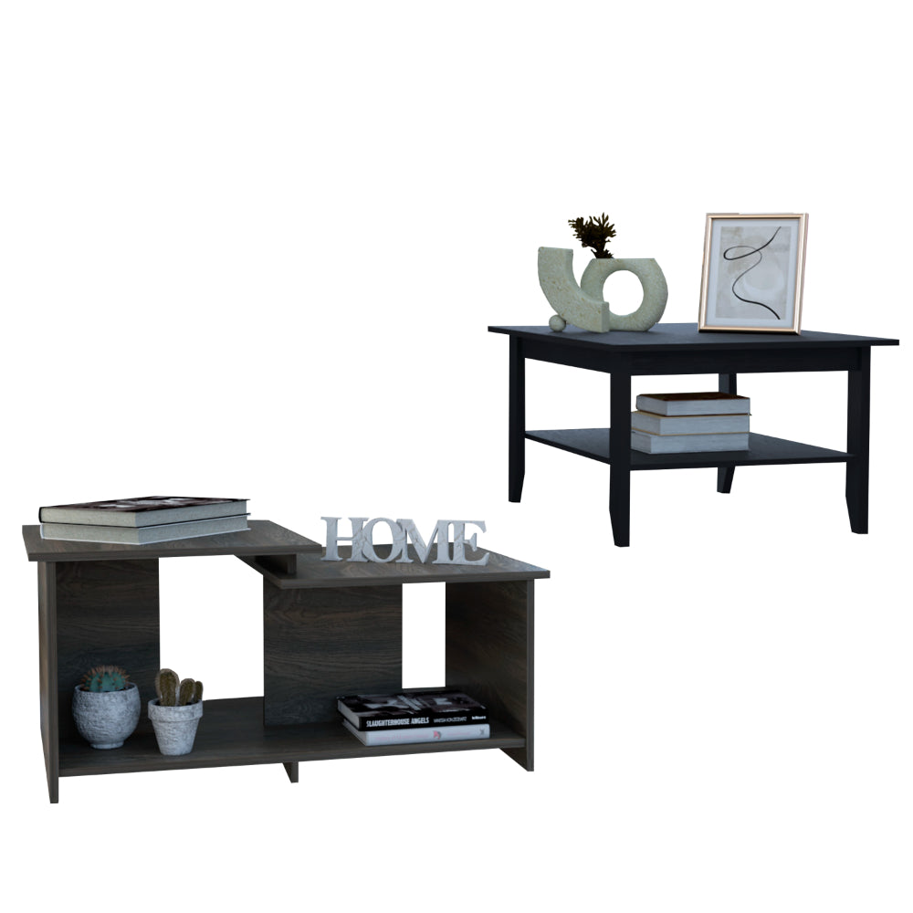 Houston 2 Piece Living Room Set, Mojito Coffee Table + Leanna 3 Coffee Table , Black /Espresso