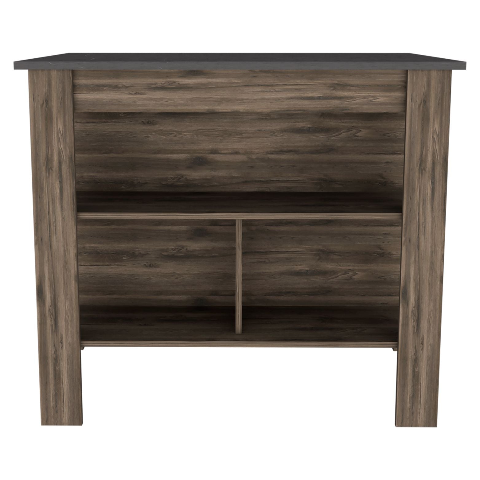 Kitchen Island, kitchen table 35" H, Four Legs, Three Open Storage Shelves, Dark Brown / Onix