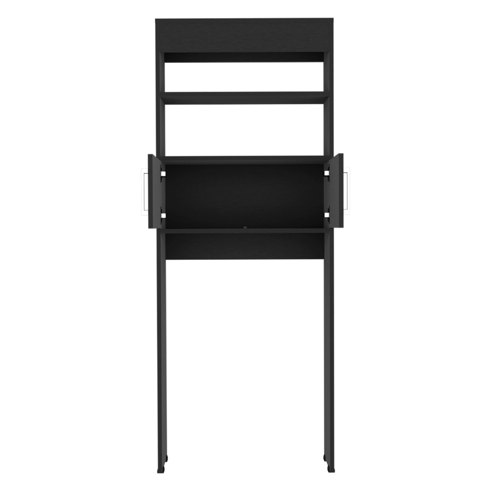 63H" Over The Toilet Cabinet, Two Shelves, Double Door, Black