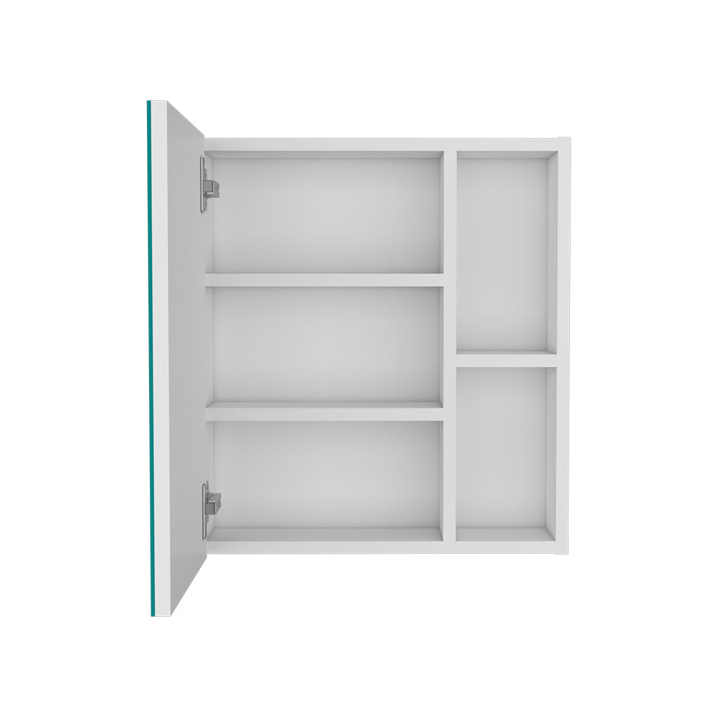 Medicine 19H" Single Door Cabinet With Mirror, Five Interior Shelves, White