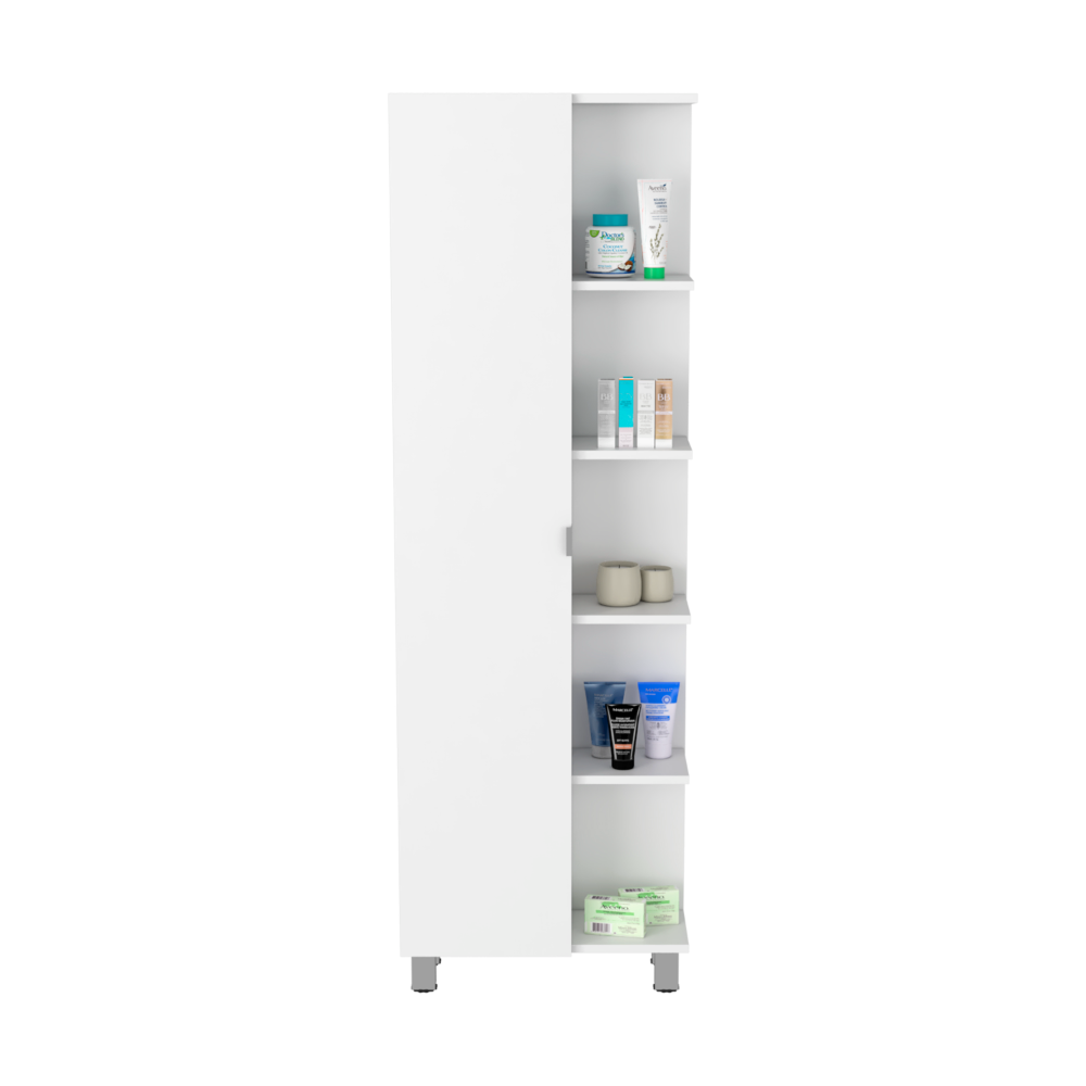 DEPOT E-SHOP Venus Linen Single Door Cabinet, Five External Shelves, Four Interior Shelves, White