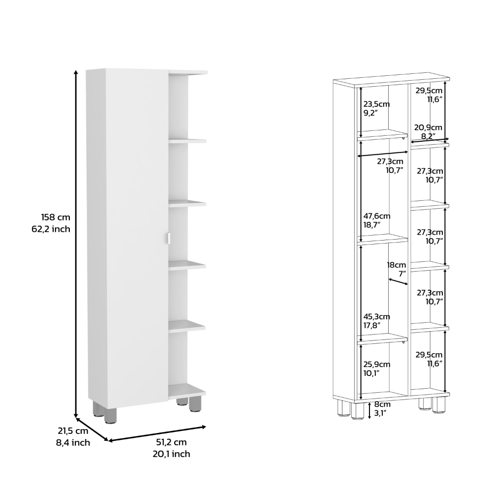 DEPOT E-SHOP Venus Linen Single Door Cabinet, Five External Shelves, Four Interior Shelves, White