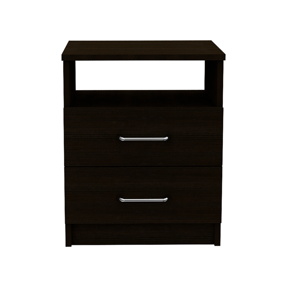 Nightstand 20"H, Two Drawers, One Shelf, Superior Top, Black