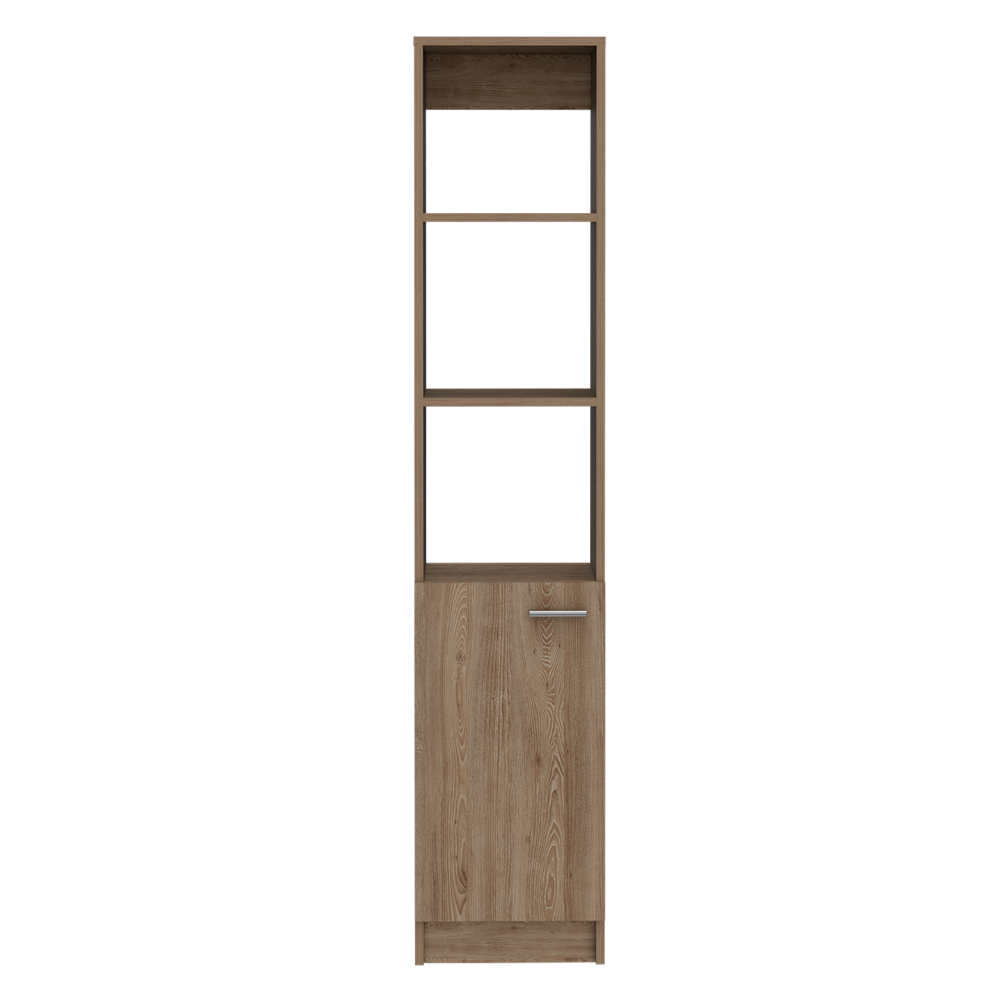 64H" Linen Single Door Cabinet, Three External Shelves, Two Interior Shelves and Metal handle, Pine