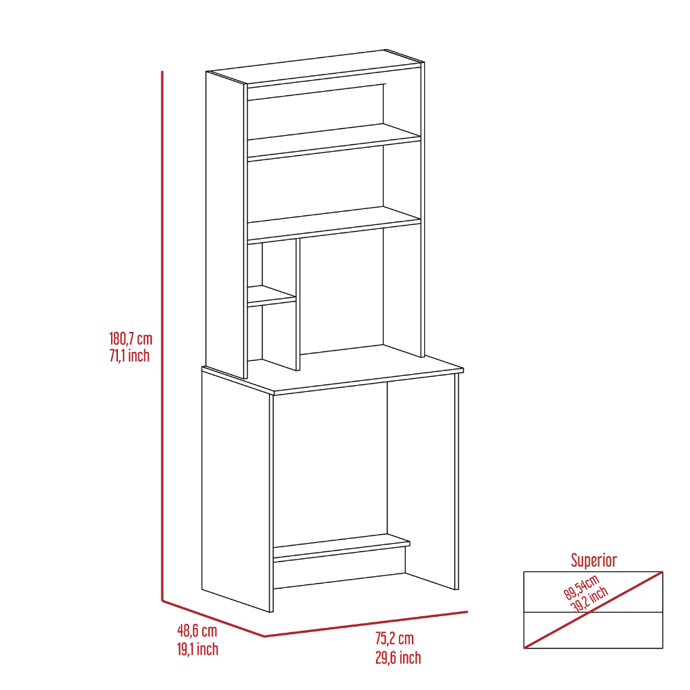 DEPOT E-SHOP Xalo Computer Hutch Desk, Lower Shelf, Four Shelves, Black