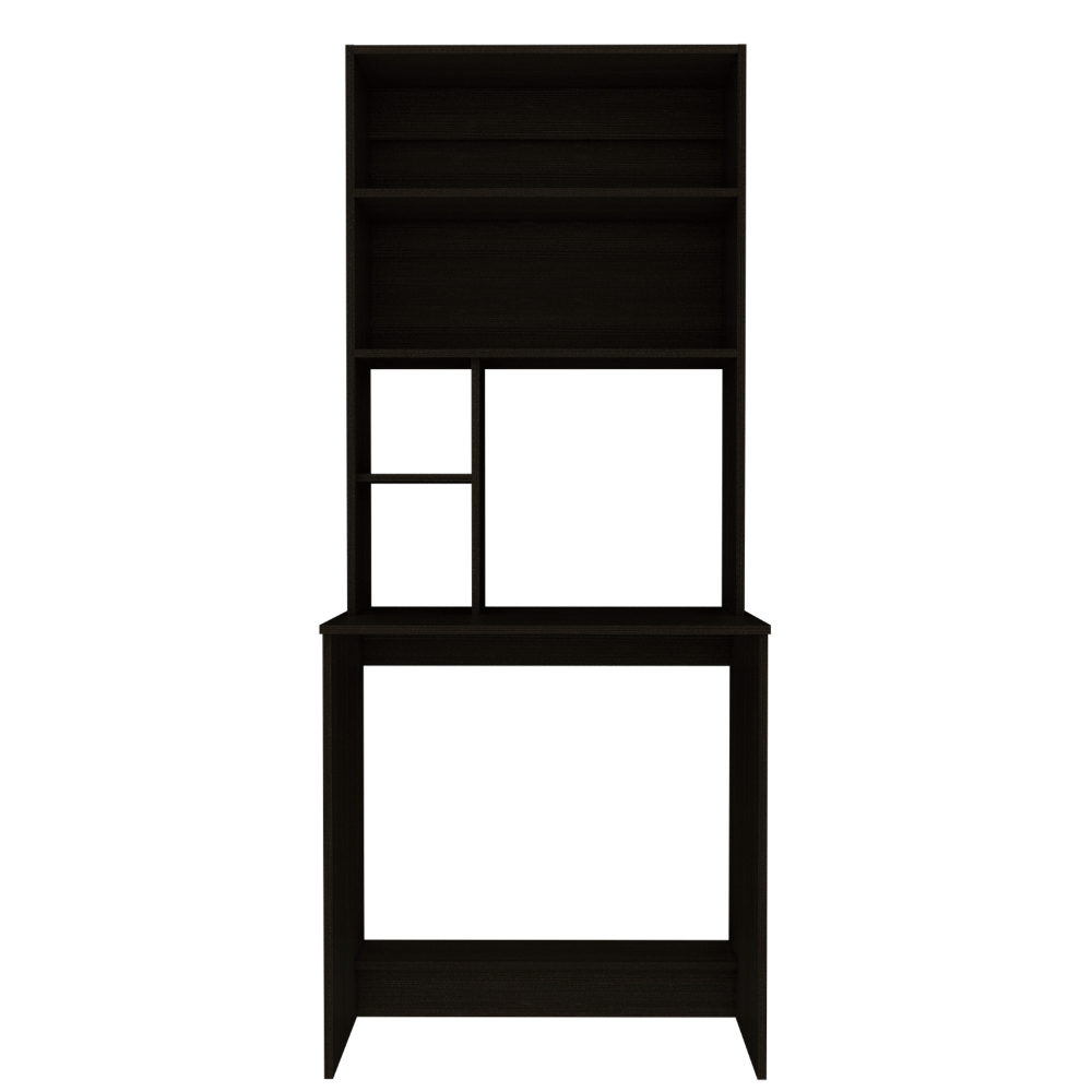 DEPOT E-SHOP Xalo Computer Hutch Desk, Lower Shelf, Four Shelves, Black