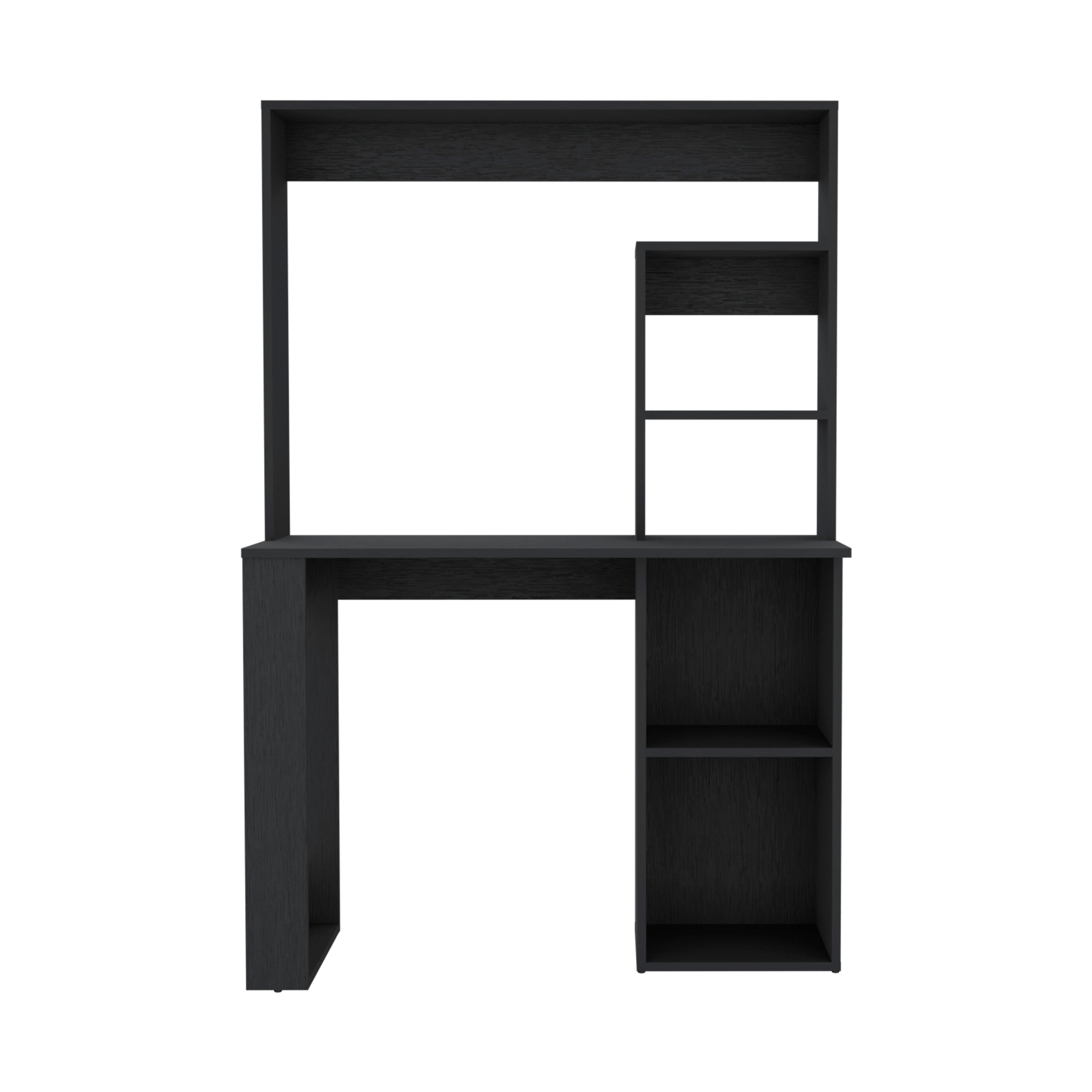 Ethel Writing Computer Desk with Storage Shelves and Hutch, Black