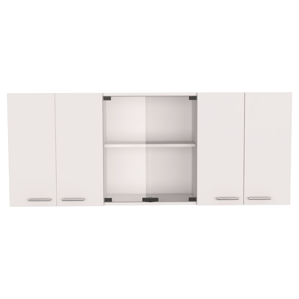 Wall cabinet 24" H, four Doors, with two internal Shelves and internal plate and glass organizer, two Storage Shelves with two glass Doors, White