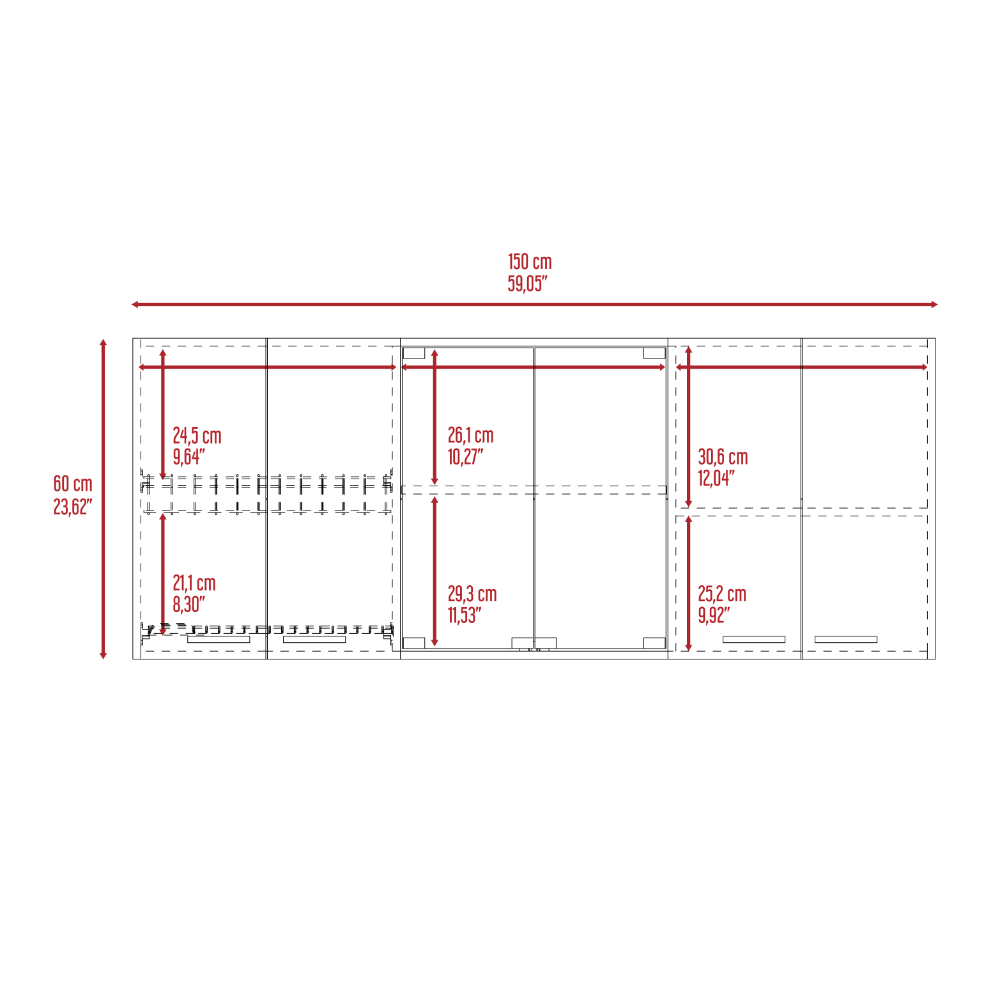 Wall Cabinet 24" H, four Doors, with two internal Shelves and internal plate and glass organizer, two Storage Shelves with two glass Doors, Black