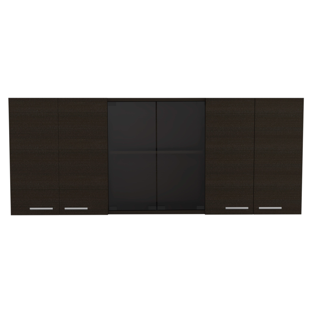 Wall Cabinet 24" H, four Doors, with two internal Shelves and internal plate and glass organizer, two Storage Shelves with two glass Doors, Black