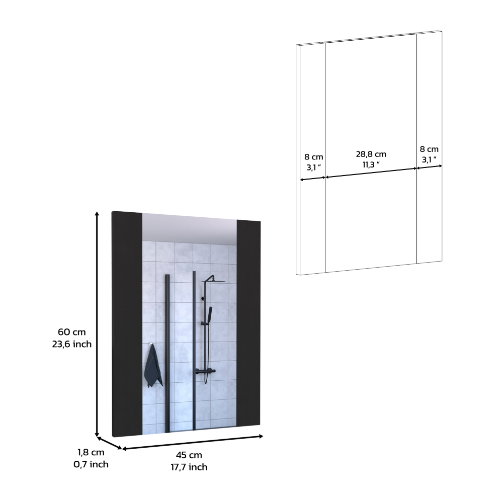 Mirror Cairo, Rectangular Shape, Looking Glass, Manuftactured wood Details, Black