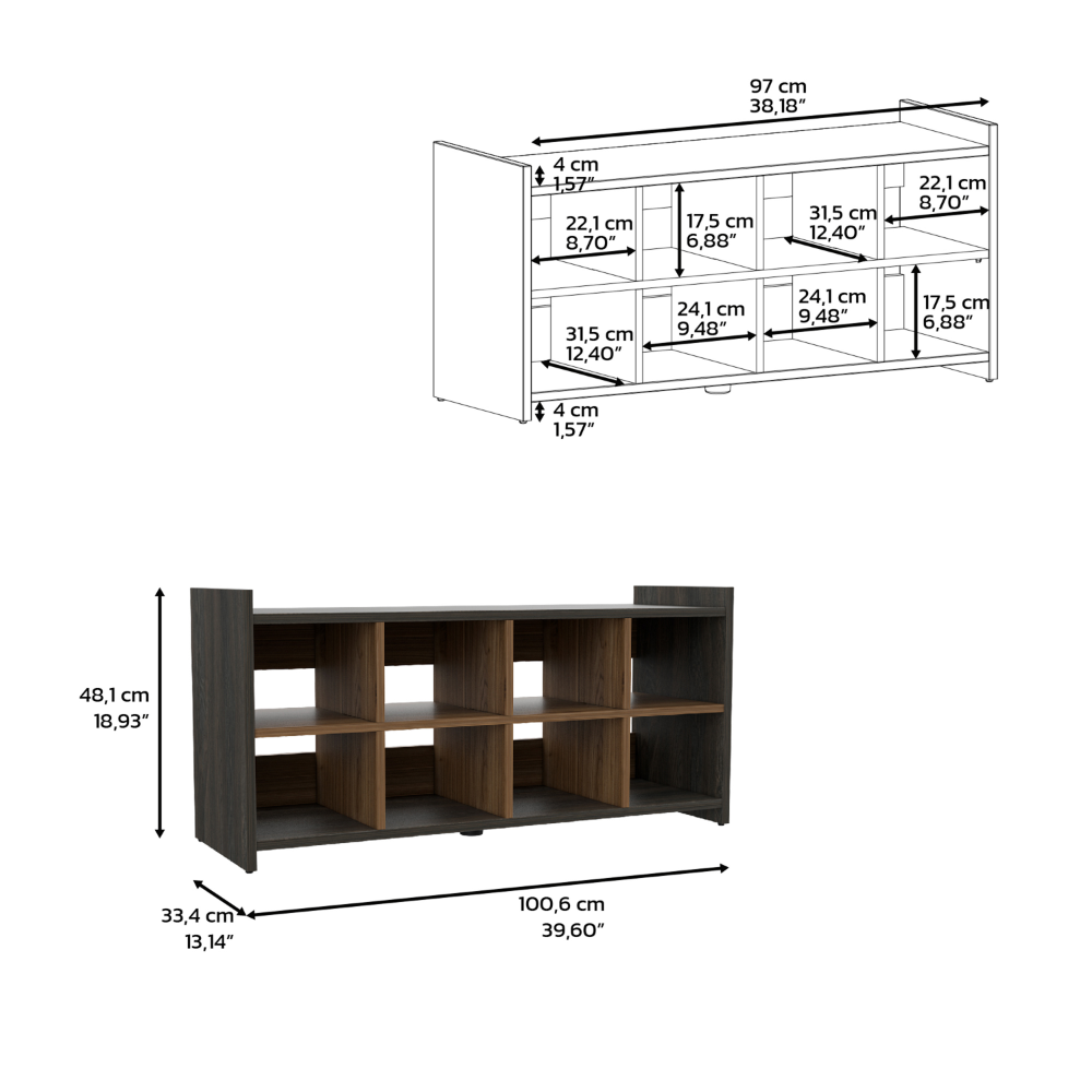 Modena Entryway Stackable Storage Unit, Eight Cubbies For Shoes, Eight Shoes Capacity, Carbon Espresso / Mahogany