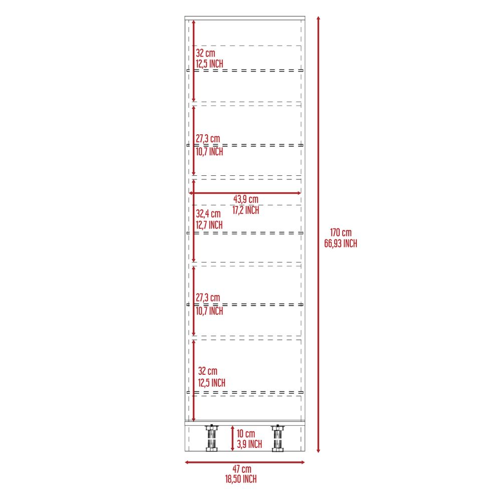 Shoe rack 67" H, five internal Storage Shelves, a mirror, a door, approximate capacity of 10 pairs of shoes, White