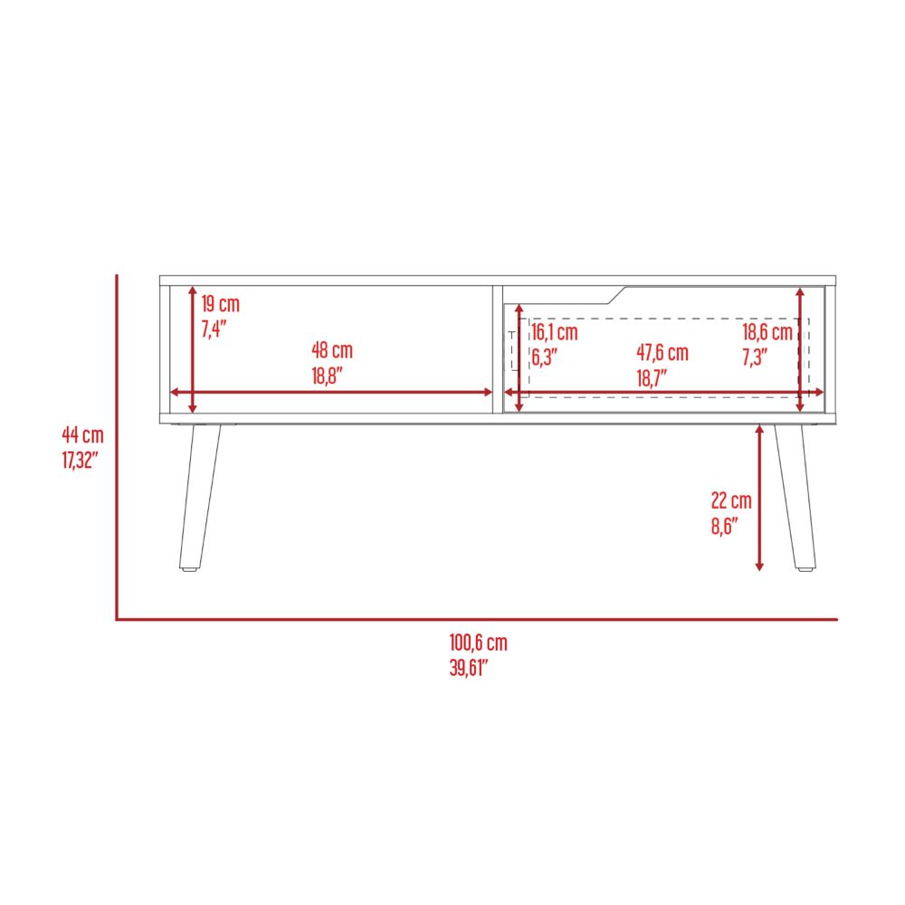 Kobe Coffee Table, One Open Shelf, One Drawer, Dark Walnut