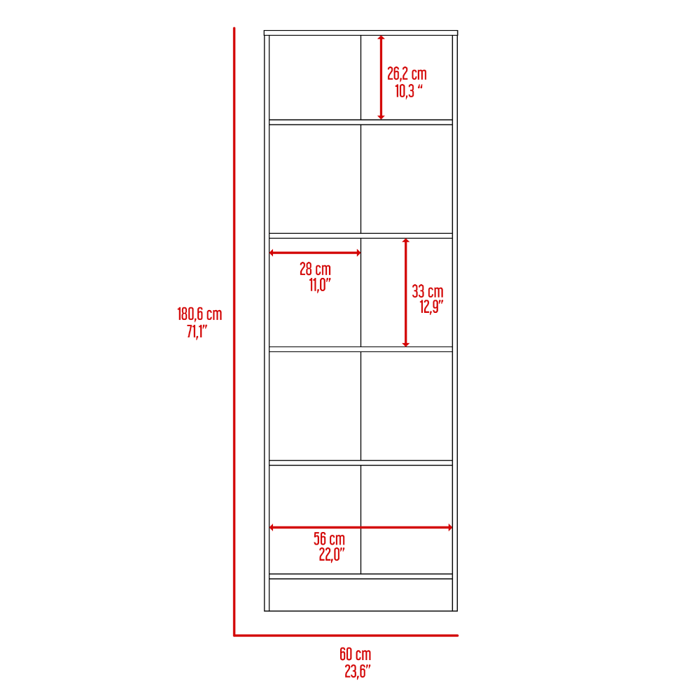 Gabinete de almacenamiento múltiple 71" H, dos puertas, cinco estantes internos, Espresso de carbono / Negro