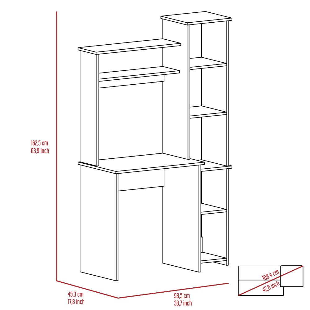 Aramis Desk, Five Shelves, Two Superior Shelves, Light Oak