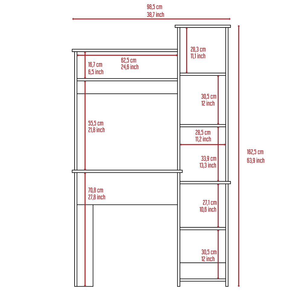 Aramis Desk, Five Shelves, Two Superior Shelves, Light Oak