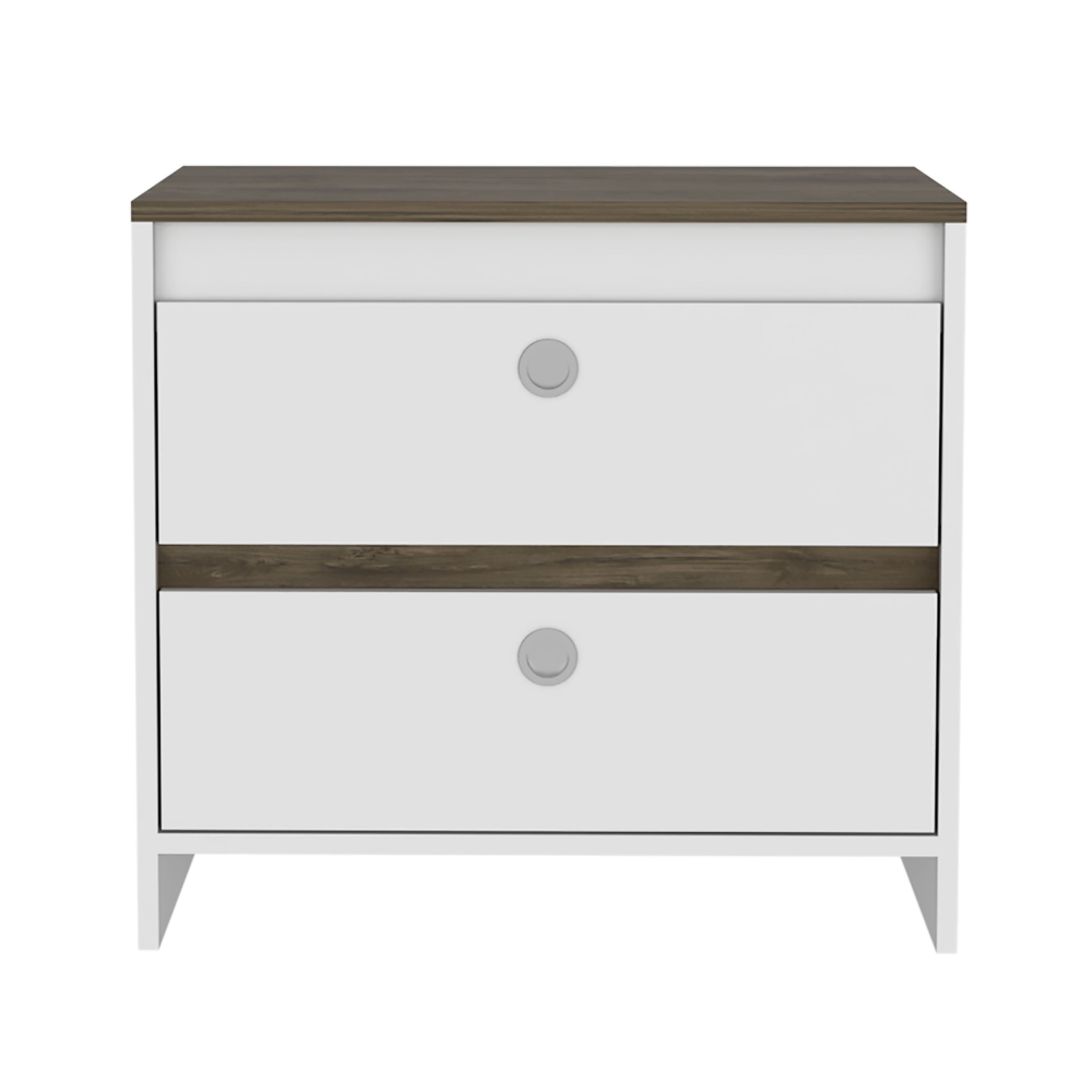 Nightstand 22" H, Two Drawers, Superior Top, Metal Handle, White / Dark Brown