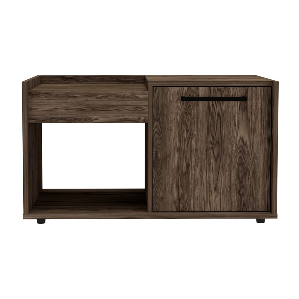 Ambar Coffee Table, One Open Shelf, Single Door Cabinet, Dark Walnut