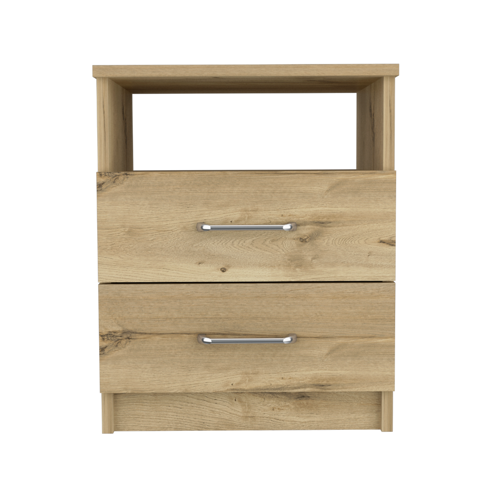 Nightstand 20"H, Two Drawers, One Shelf, Superior Top, Light Oak