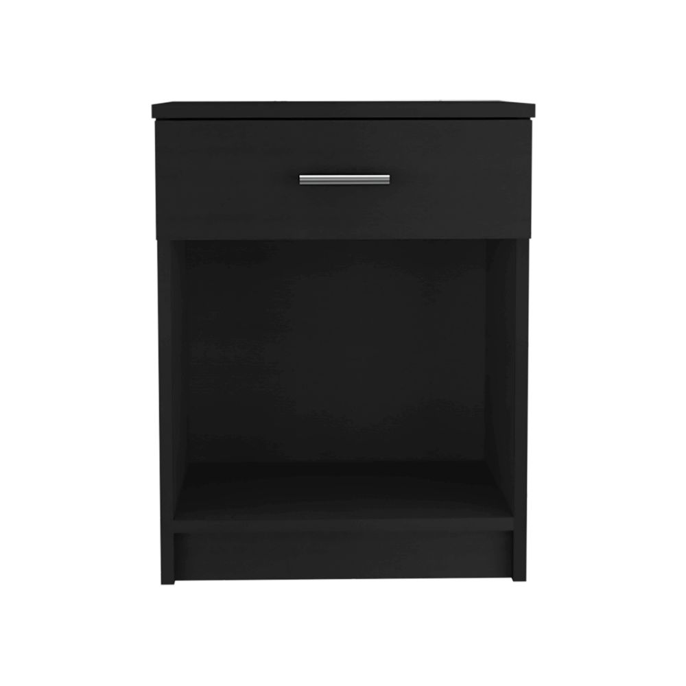 Nightstand 21"H, One Drawer, Low Shelf, Superior Top, Black