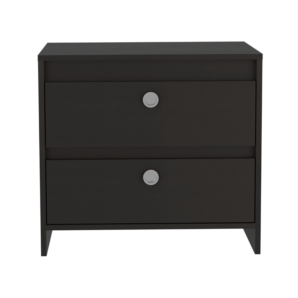 Nightstand 22" H, Two Drawers, Superior Top, Metal Handle, black