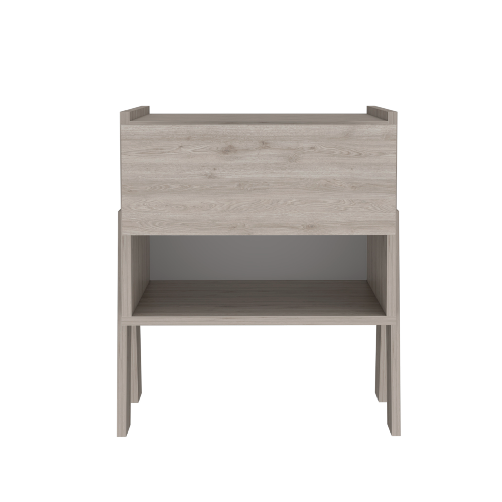 Nightstand 22"H, One Drawer, One Open Shelf, Light Gray