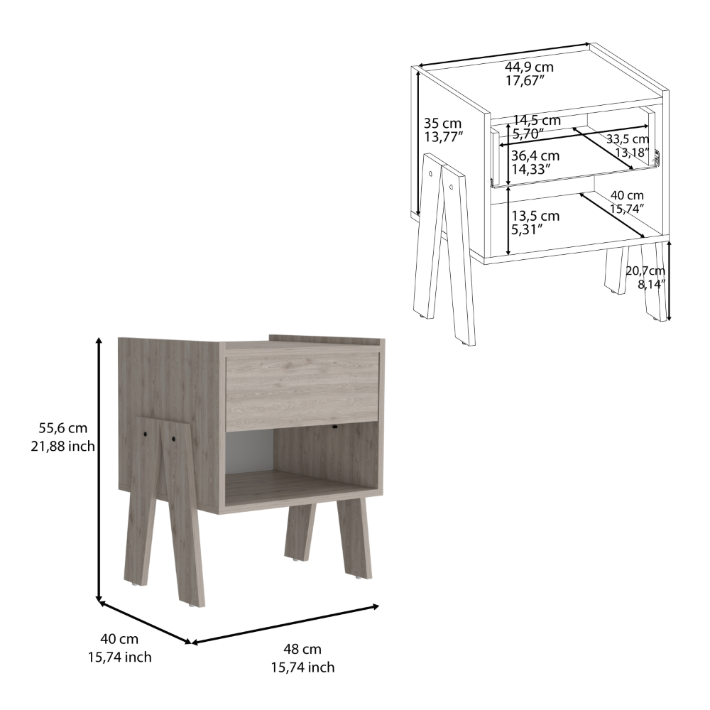 Nightstand 22"H, One Drawer, One Open Shelf, Light Gray