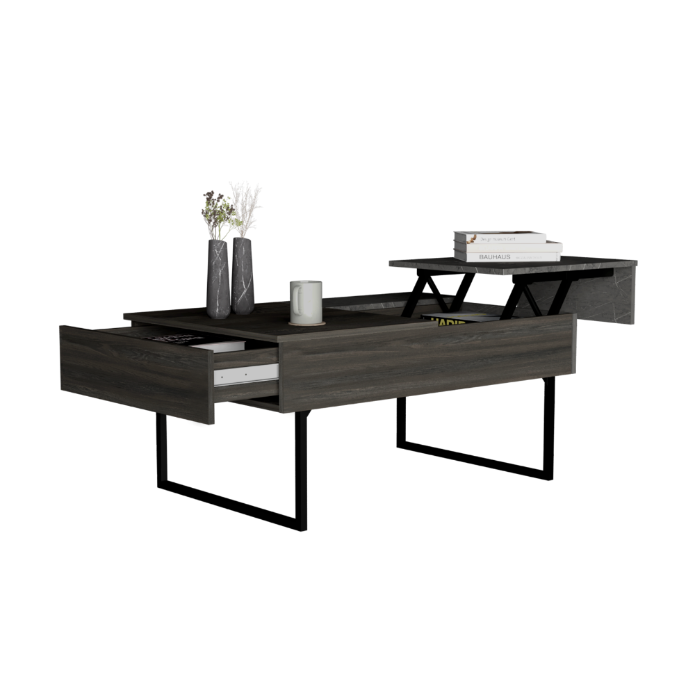 DEPOT E-SHOP Toronto Lift Top Coffee Table, One Drawer, Two Legs, Carbon Espresso / Onyx