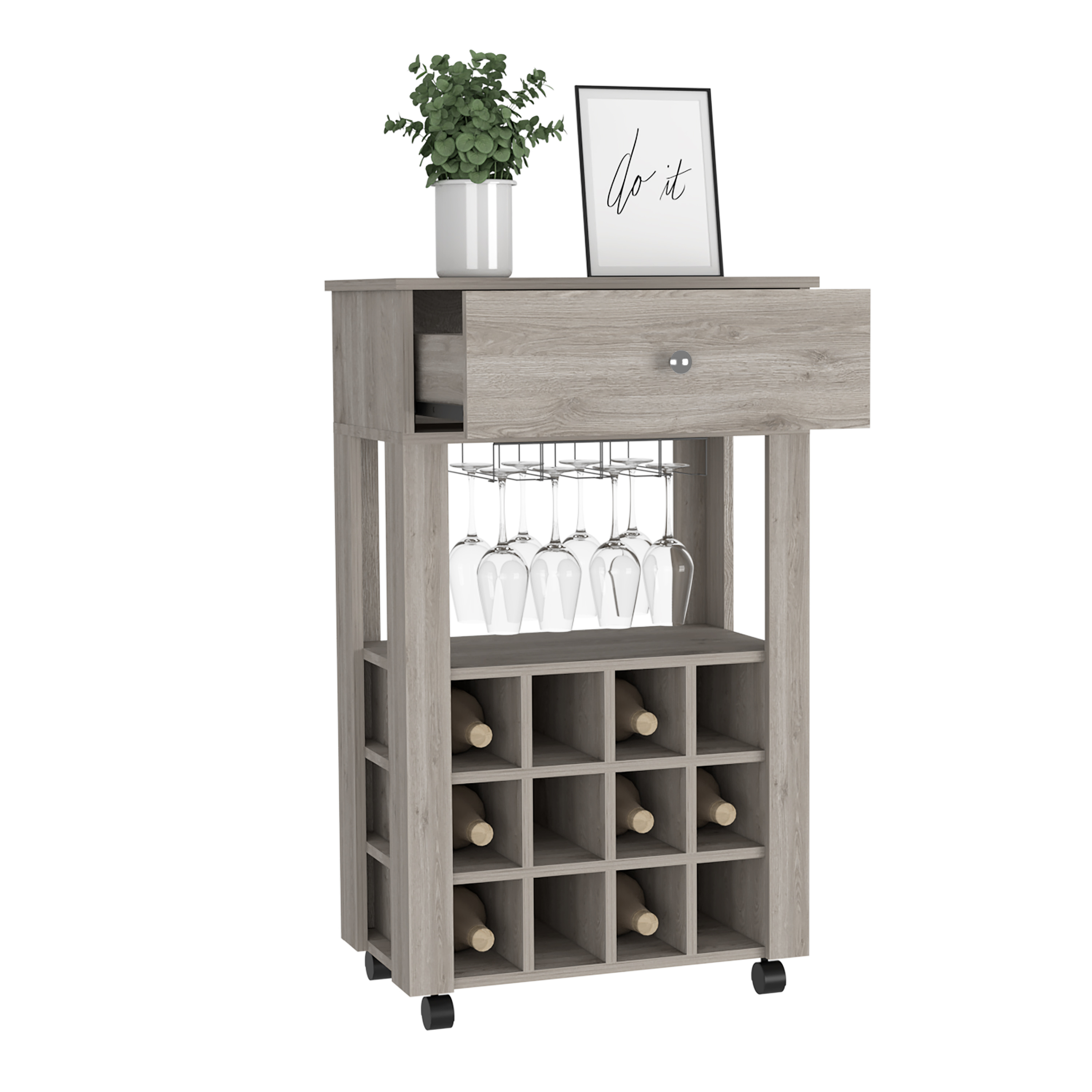 DEPOT E-SHOP Margh Bar Cart Drawer, Light Gray