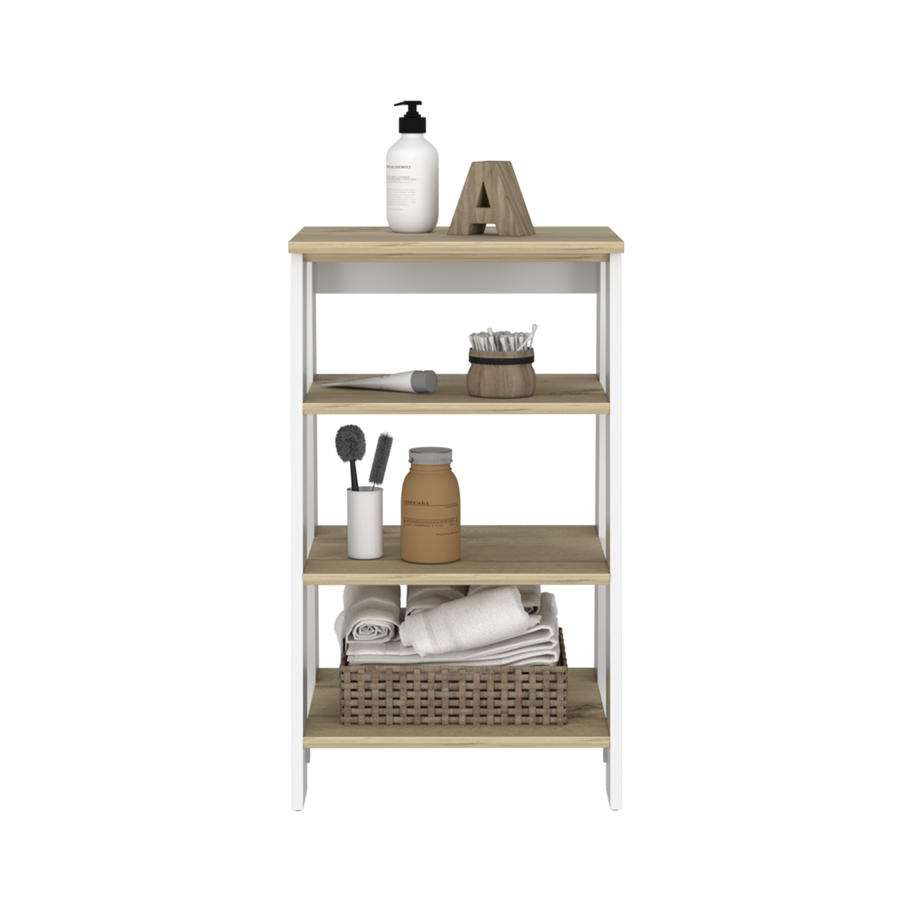 Cabinet 29.7H", Four Shelves, Vertical, Light Oak / White