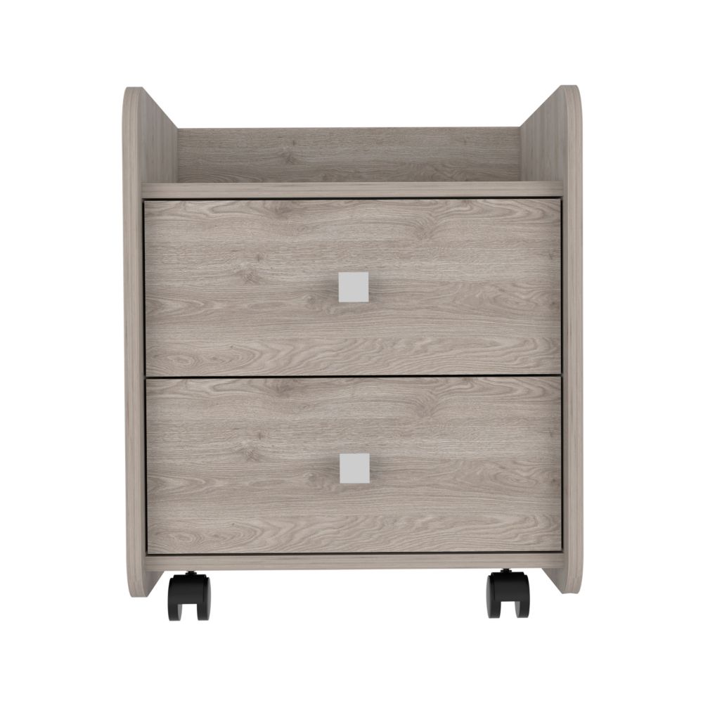 Nightstand 22"H, Two Drawers, Superior Top, Metal Handle, four wheels, Light Gray