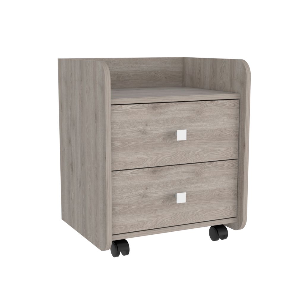 Nightstand 22"H, Two Drawers, Superior Top, Metal Handle, four wheels, Light Gray