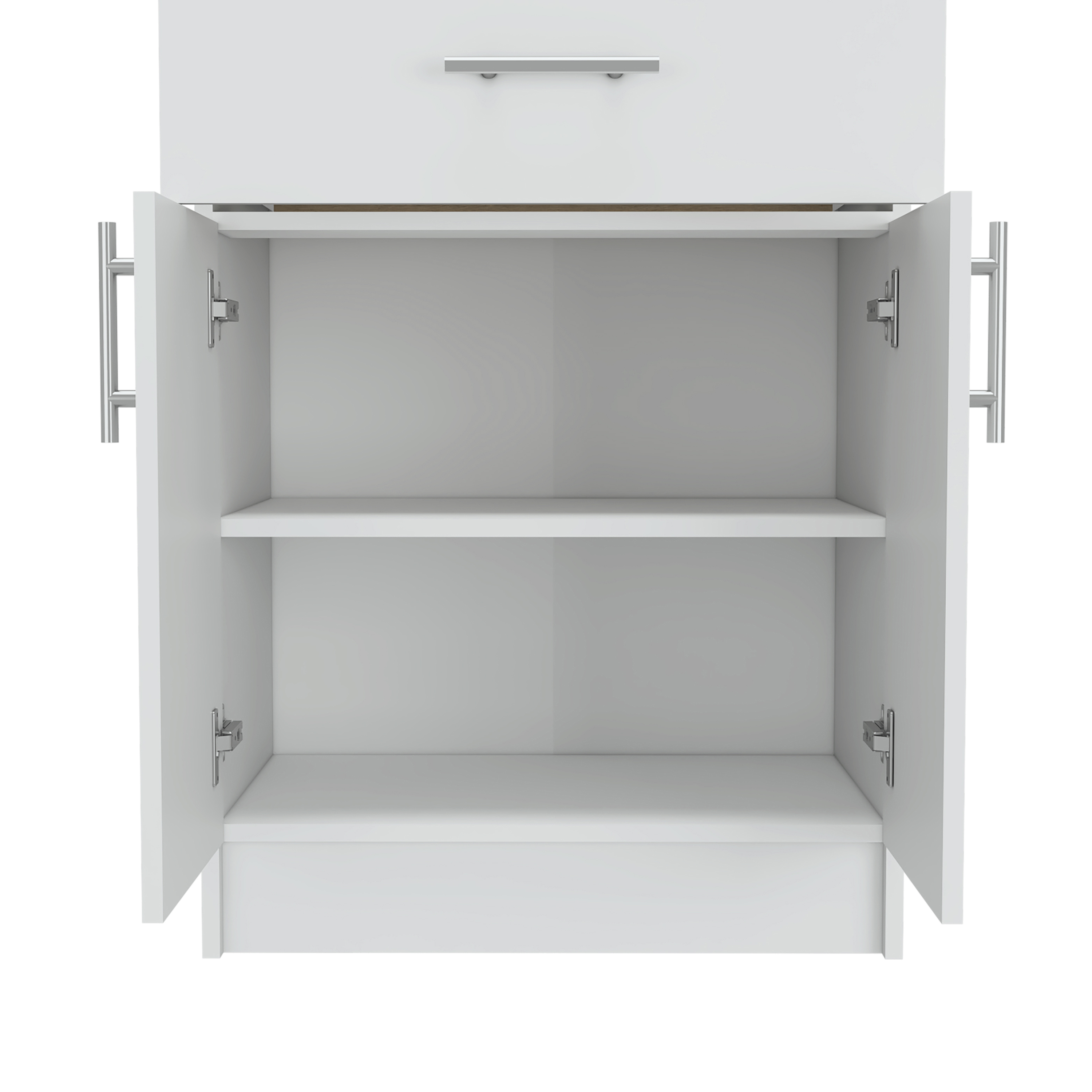 Pantry Organizer Cabinet 33" H, One Drawer, Two Interior Shelves, Two Doors, White/Light Oak