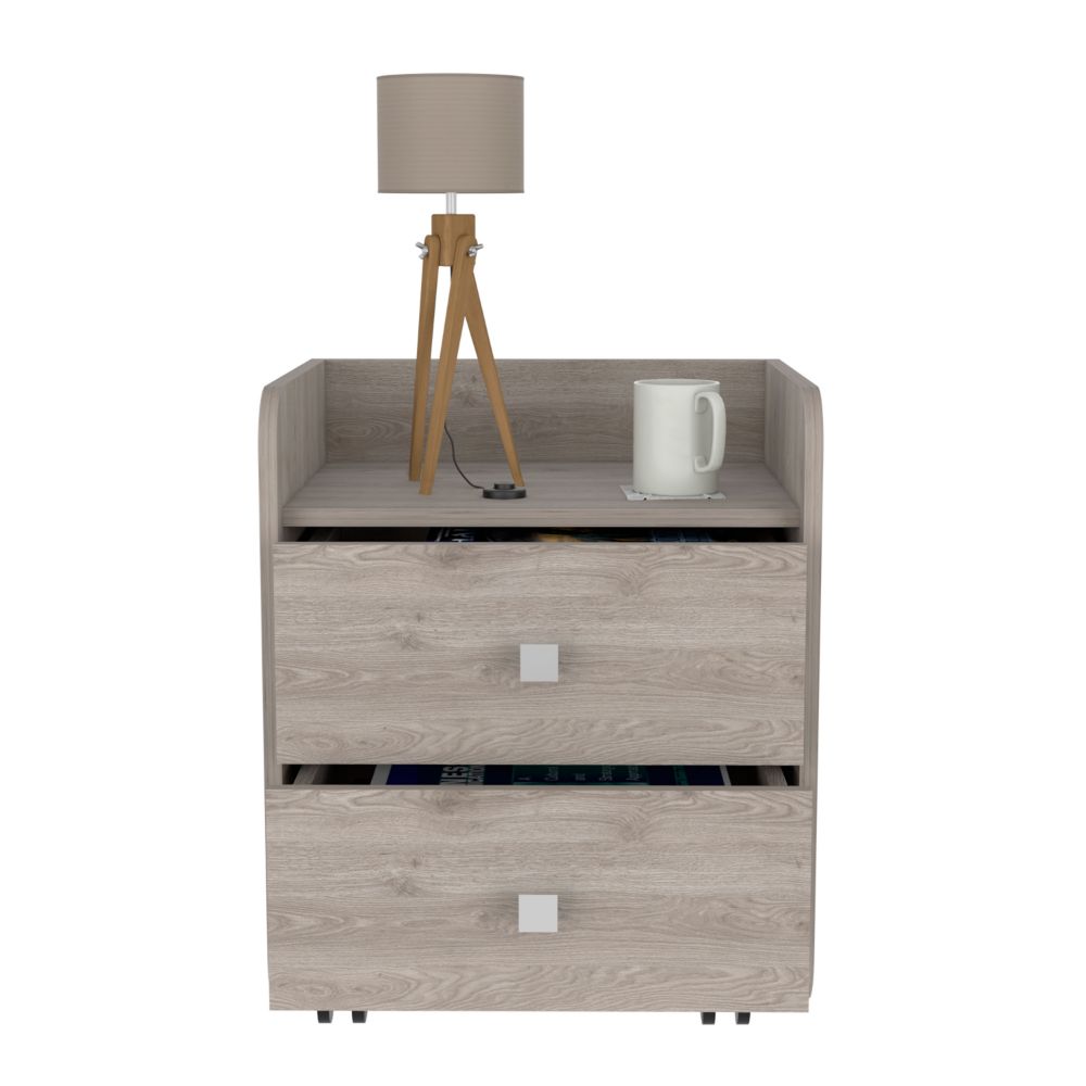 Nightstand 22"H, Two Drawers, Superior Top, Metal Handle, four wheels, Light Gray