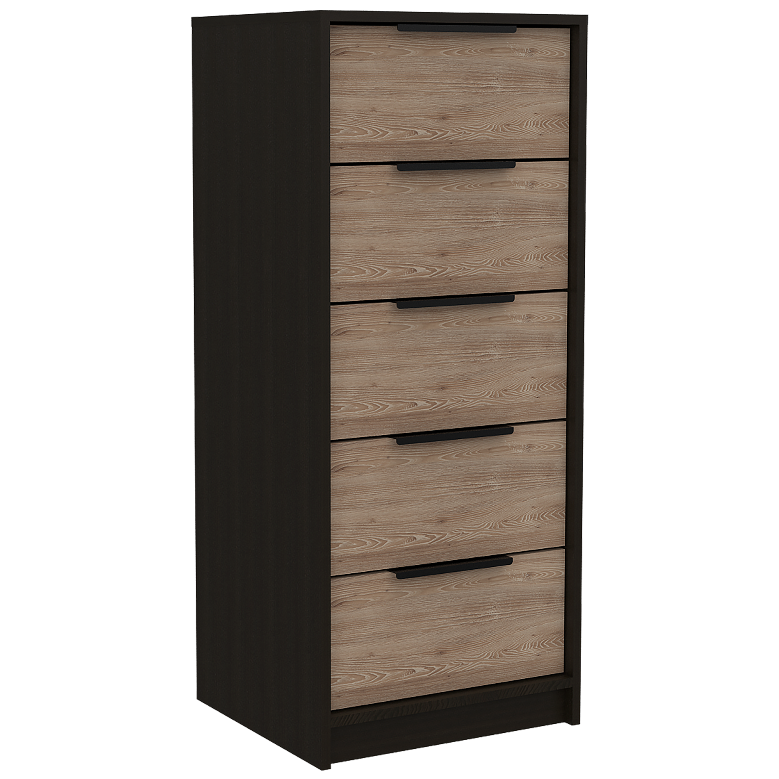 DEPOT E-SHOP Egeo 5 Drawer Dresser, Vertical Dresser, Black / Light Oak